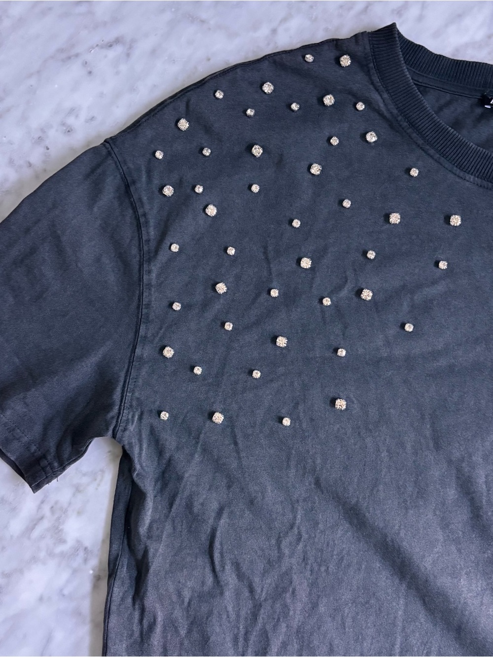 Zara Charcoal Grey Short Sleeve Tee with Rhinestone Studs